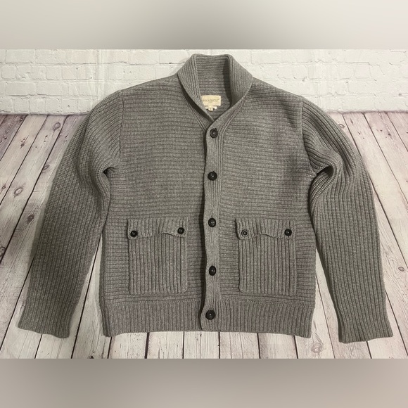 Levi’s Made and Crafted Grey Wool and Cashmere Cardigan with elbow patches sz 4 - Picture 1 of 9